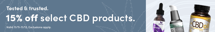 Save 15% on select CBD products. Expires Nov 13.
